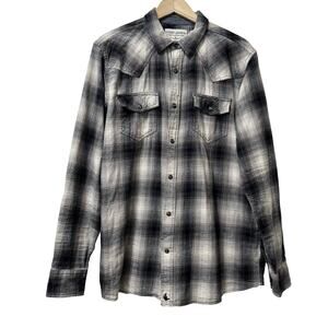 Cody James Mens Plaid Flannel Western Button Up Shirt Size L Black‎ White Ranch